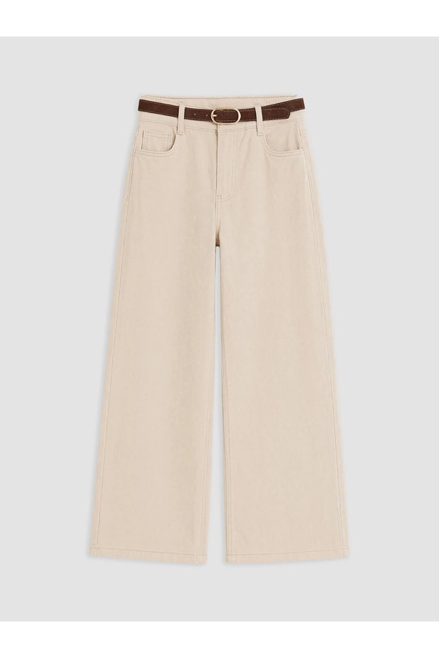 Lcw Kids Beige Girls Gabardine Trousers and Belt