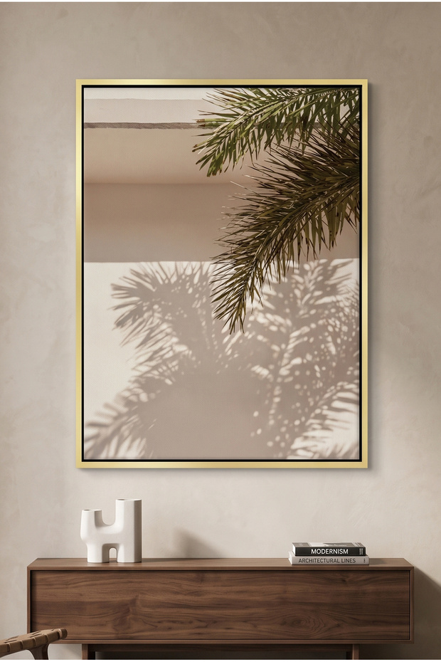 Boho Desert Chic Palm Leaf Nature Wall Art | Portrait Framed Canvas Print | Luxury Modern Botanical Decor for Living Room