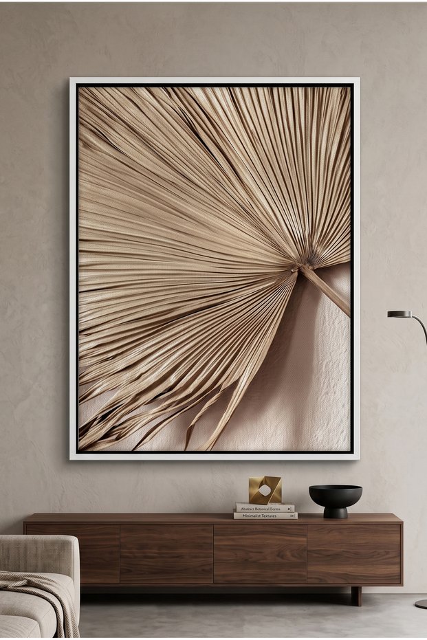 Champagne Tropical Leaf Nature Wall Art | Portrait Framed Canvas Print | Luxury Modern Botanical Decor for Living Room