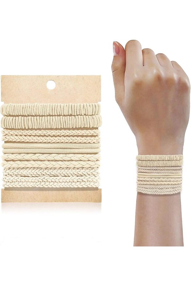 10 PCS Boho Hair Ties and Elastic Bracelets,No-Damage Ponytail Holders for Thick or Thin Hair,Brown Bohemian Style Hair Bands