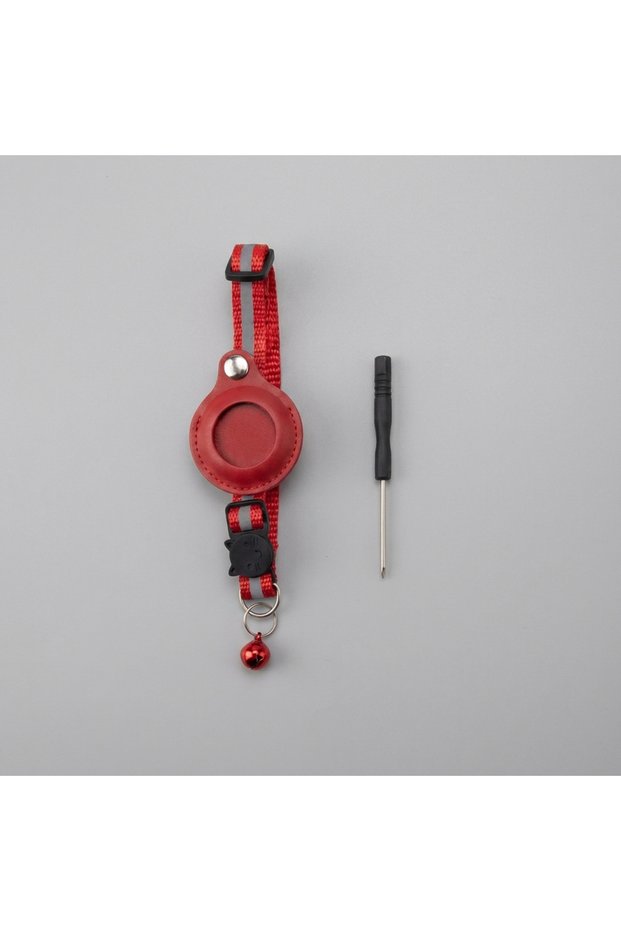Airtag Compatible Red Cat Collar with Protective Case, Reflectors, and Bell - Includes Screwdriver as a Gift