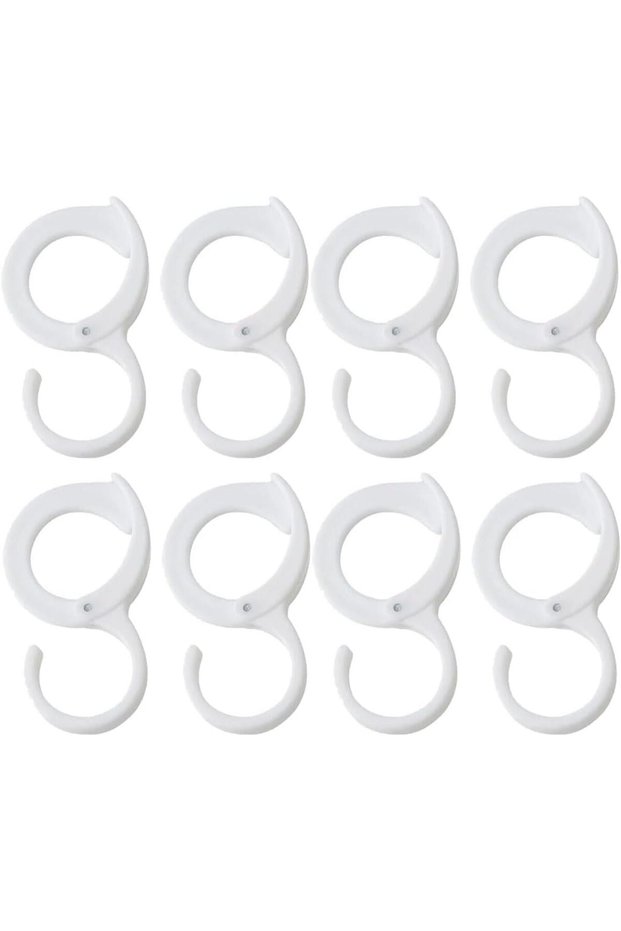 8 Pcs Adjustable S-Shaped Clip Hooks,White Multi-Purpose Windproof Plastic Hanger Hooks for Home and Office