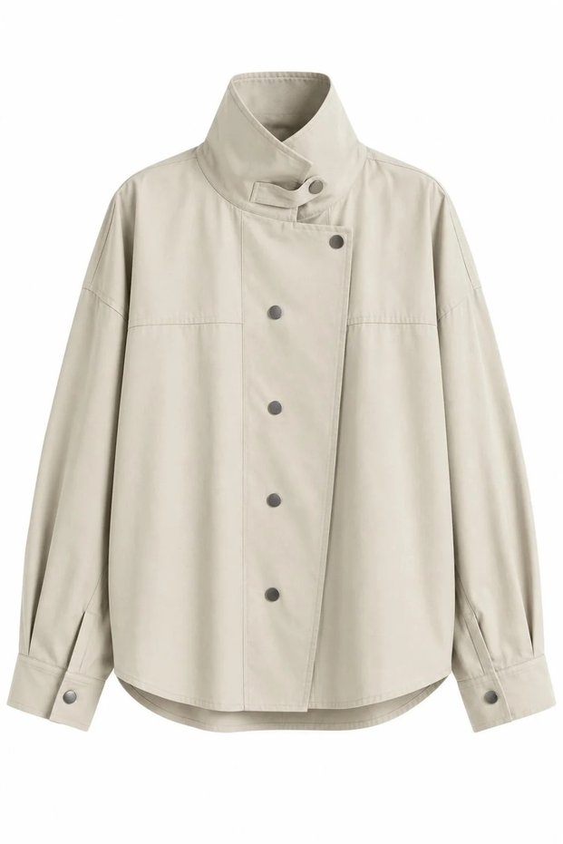Stone Stand Collar Snap Button Shirt Jacket - 5131
