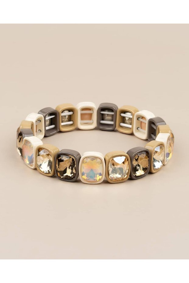 Avorio Rectangular Crystal Stone Porcelain Coated Elastic Bracelet