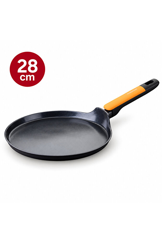 Crepe Pan 28cm, Forged Aluminium, Greblon CK2 Ceramic Non-Stick, Low Rim, Induction Compatible, Oven Safe 150°C