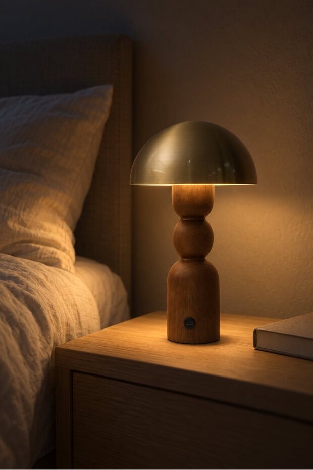 Woody Wooden Body Touch Table Lamp Brown - 27 cm