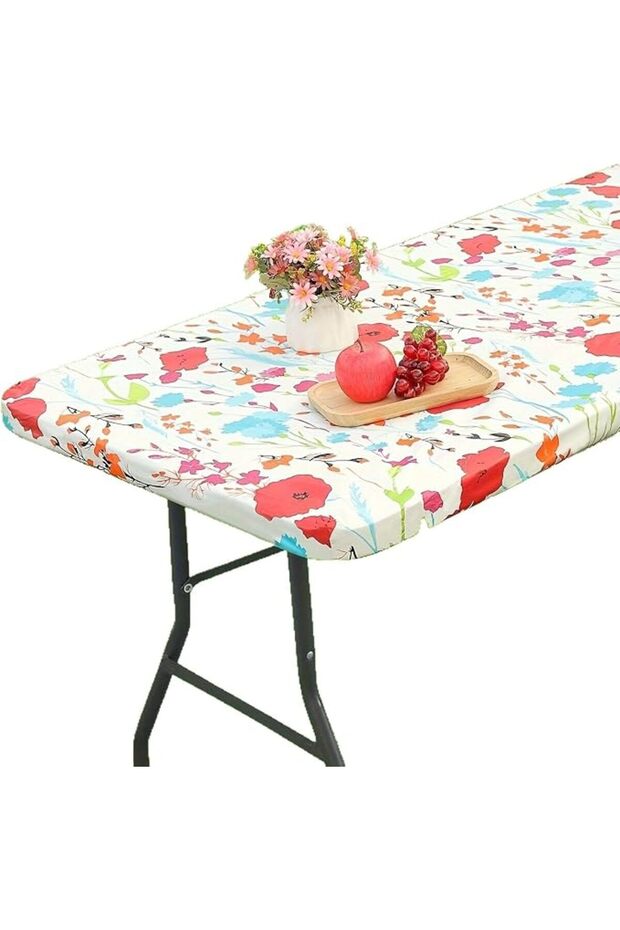 Waterproof Elastic Fitted Tablecloth, Floral Pattern,Waterproof Elastic Fitted Table Covers for 6 Fo