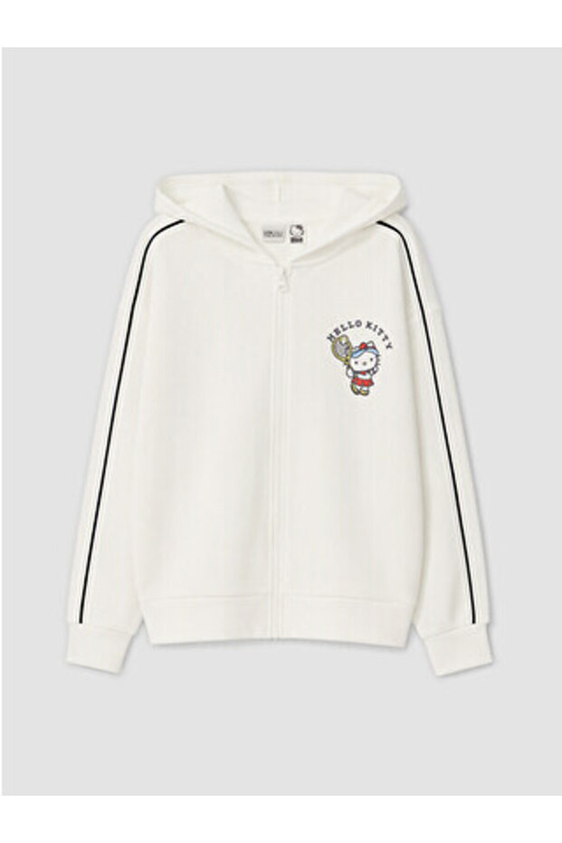 White Hello Kitty Printed Girls' Sıft Touch Zippered Sweatshirt