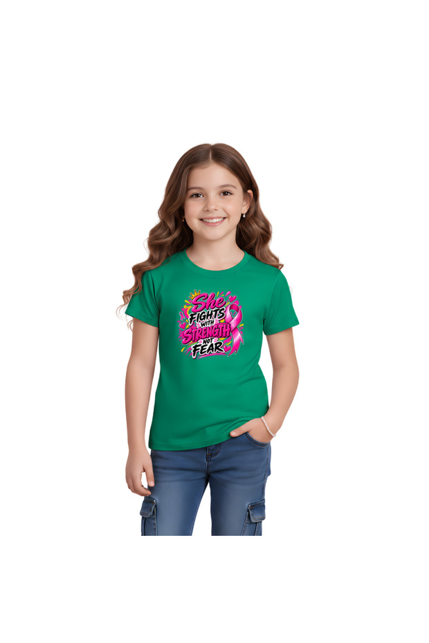 BreastCancer Awareness Kids T-Shirt For Girls–FEARLESS Printed Short Sleeve Tee–Round Neck Cotton T-Shirt