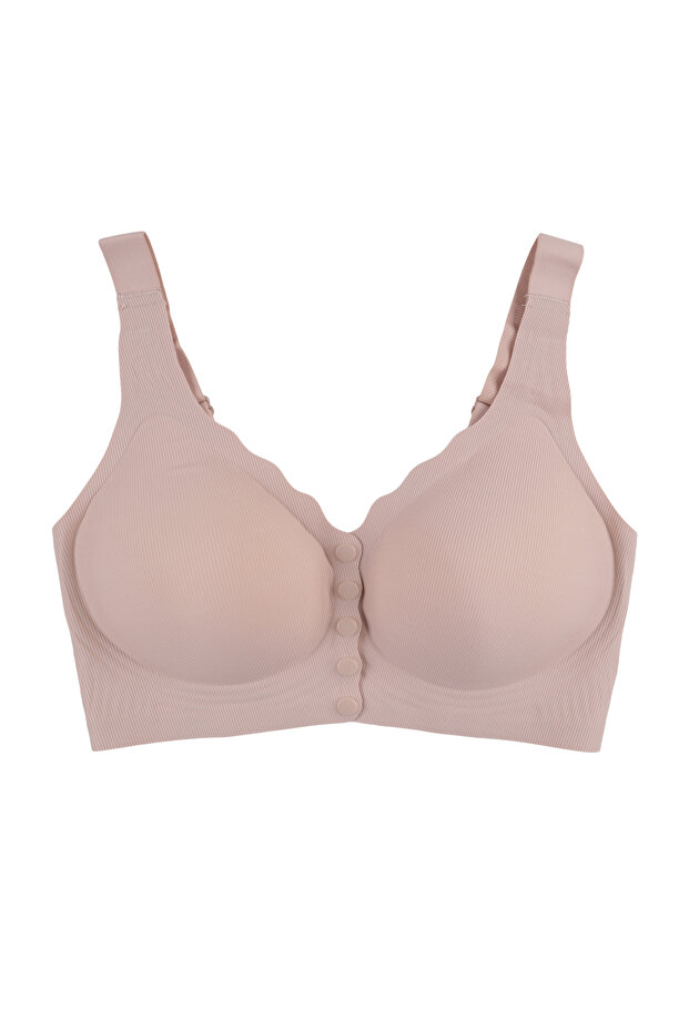 Seamless Gathering Non-Marking Front Clasp Plus Size Ribbed Padded Bra