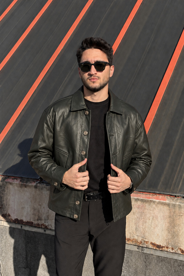 Men'S, Buttoned, Shirt Collar, Seasonal, Faux Leather Jacket 712
