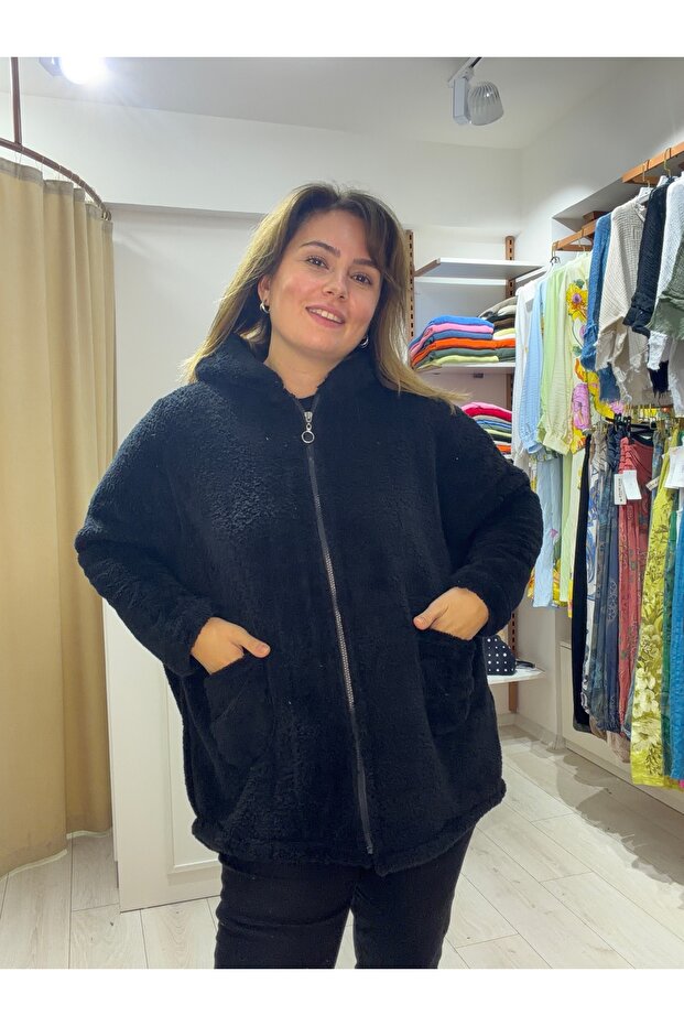 Kapüşonlu Peluş Ceket