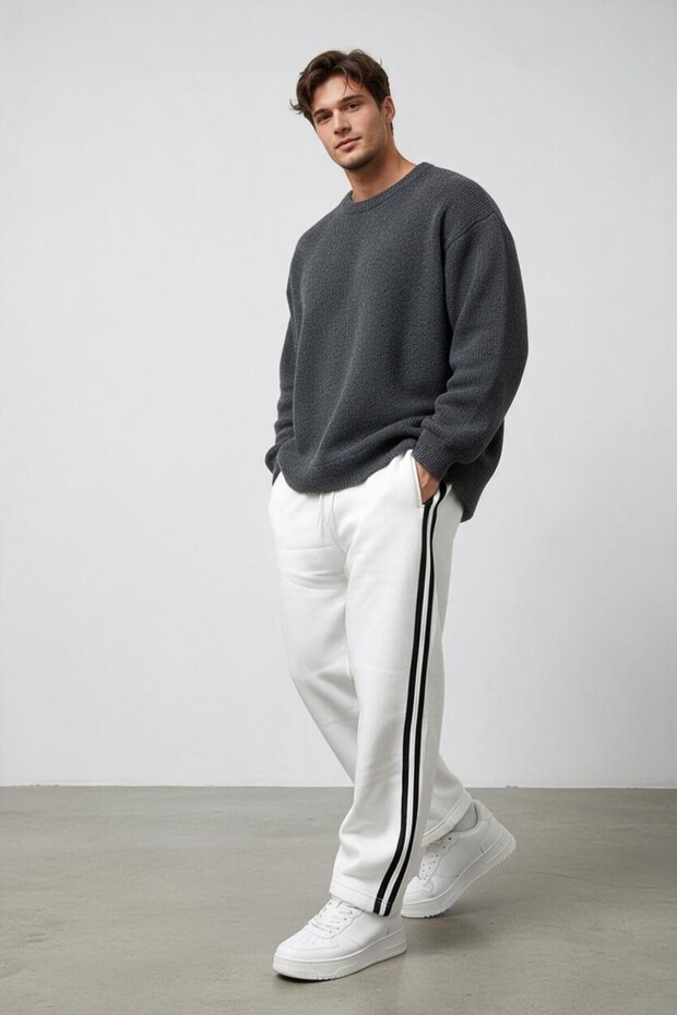 Men's Petrol Blue Stripe Detailed Sweatpants