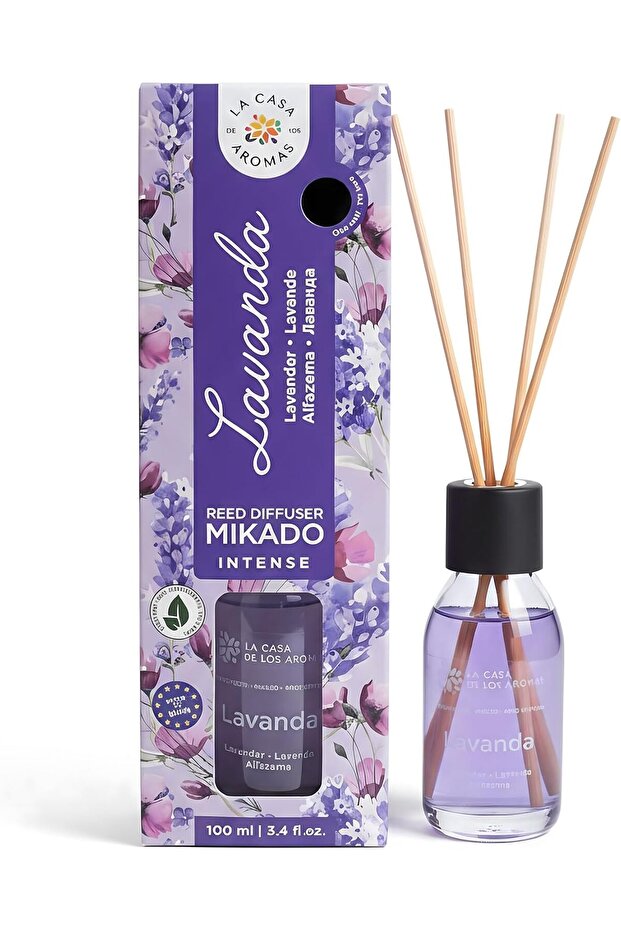 Aromas Mikado Reed Diffuser 100 ml - Intense Lavender Perfume | Made with Natural Ingredients | Long-Lasting Home Fragrance | Made in Spain