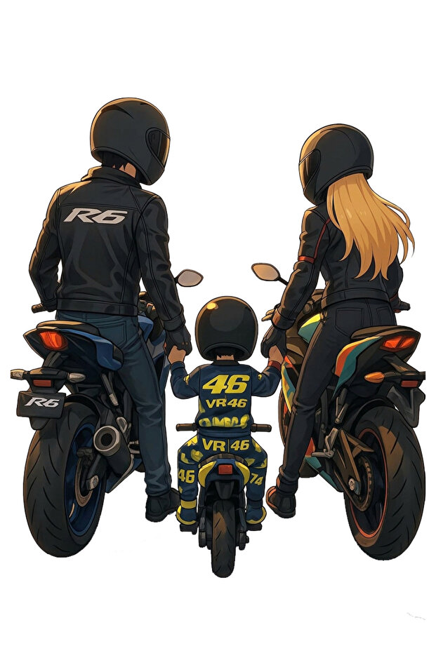 Motorcycle Family Sticker Car, Motorcycle, Helmet, Laptop, Glass Sticker 13X11 cm