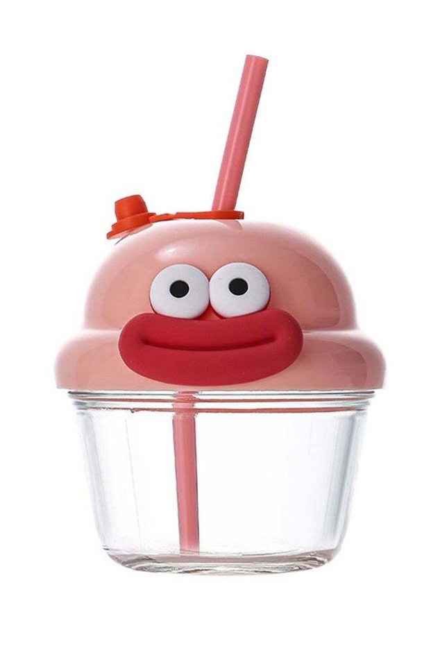 Mini Cartoon Straw Glass Cup,Portable 210ml Travel Drink Bottle for Women and Man Home Office School Drinkware