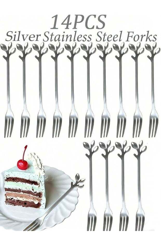 14 Pcs Silver Stainless Steel 4.7 Inch Dessert Fruit Forks Food Grade Tableware Flatware for Demitasse Stirring Mini Salad Cake Appetizer for Home Dining Eid Gathering Party Wedding Bridal Shower Caf
