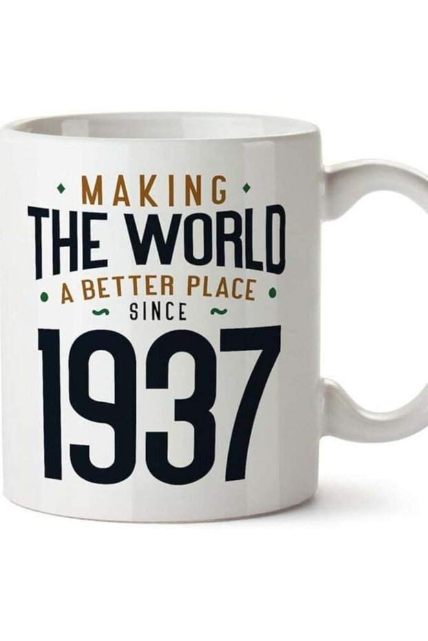 1937 Birthday Mug - in English - Making The World a Better Place - Funny Anniversary Present - 11 oz