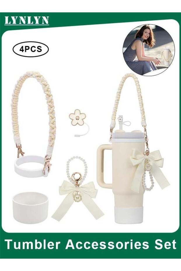 Tumbler Accessories Set with Flower Straw Topper, Bow Charms, Silicone Charm and Protective Boot, Gift for Women (Cup Not Included)