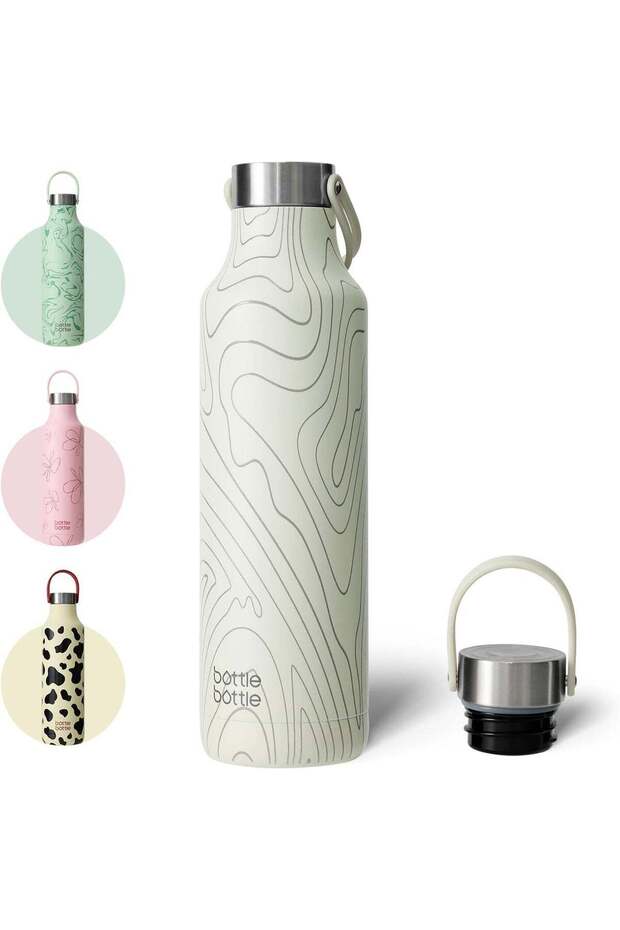 bottlebottle Insulated Flask 600 ml - Stainless Steel Drinking Bottle with Cow Pattern