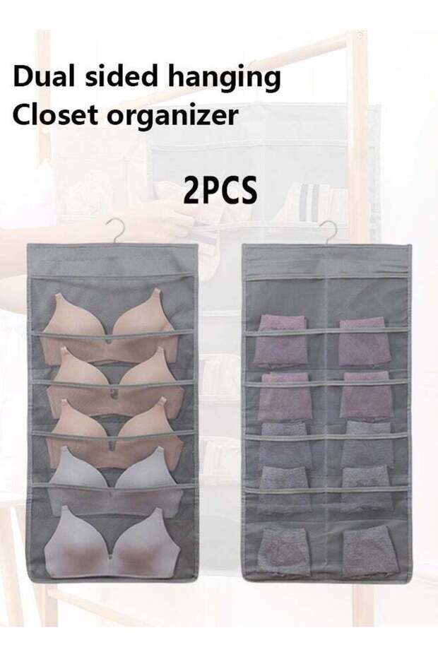 Underwear and underwear storage hanging bag, household wall mounted sock storage bag, wardrobe underwear and bra double-sided storage hanging bag (2 pieces)