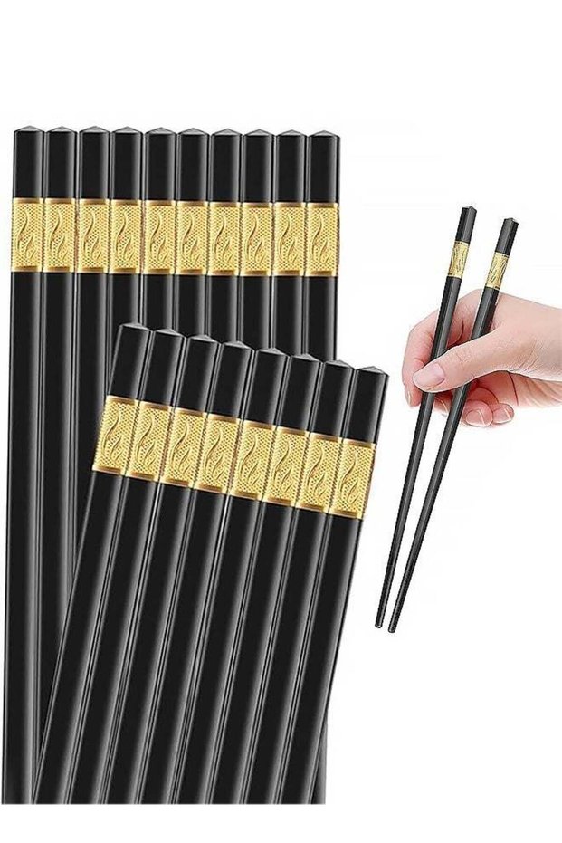 10 Pairs Dishwasher Safe Fiberglass Chopsticks Set, Reusable Japanese Chinese Chopsticks, Non-Slip, Easy to Use, Japanese Chinese Chop sticks for Home and Restaurant