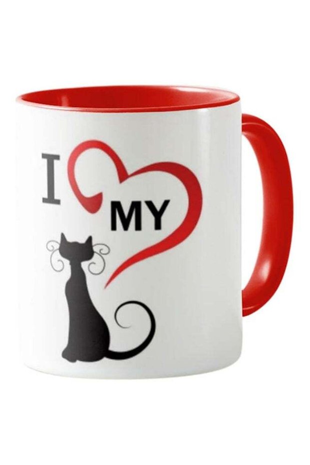 Mug With design I Love My Cat White & Red
