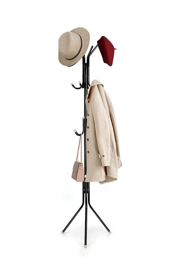 Clothes Hanging Stand with 12 hooks Coat Rack for Hat Handbag Scarf Abaya Hijabs Jacket Umbrella Entryway Bedroom Hallway Dormitory Office Cloth Stand Rack, Black