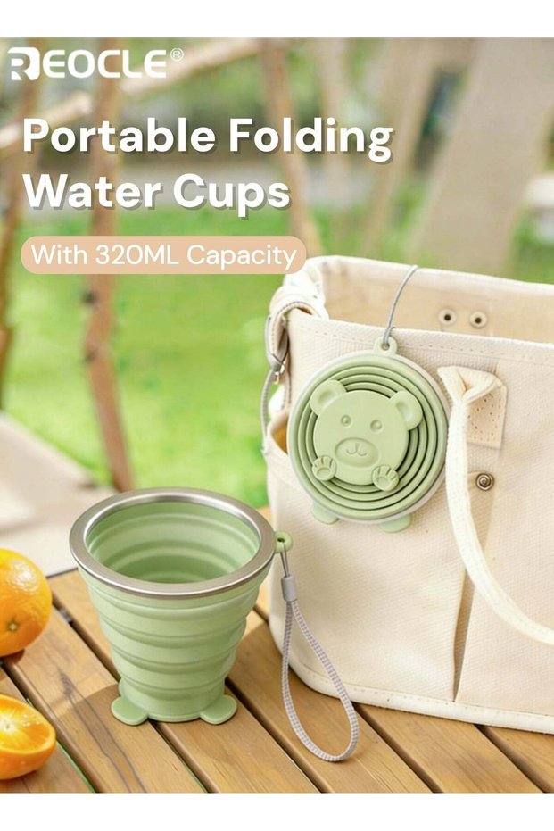 Portable Folding Water Cups with 320ML Capacity and Food Grade Silicone Design Travel Compression Cups with Leakproof Feature for Outdoor Camping Brushing Teeth