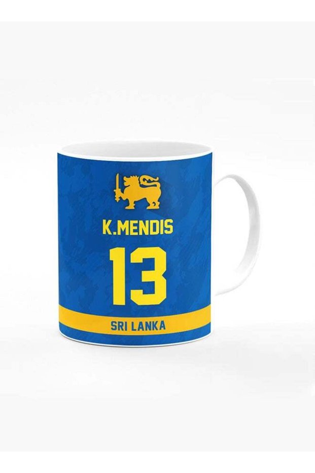 Designer Printed Coffee Mug with Heavy Duty Handle 11oz Ceramic Personalised Gift Mugs Cup - Cricket Player - Kusal Mendis, Jersey Number - 13 (With Logo)