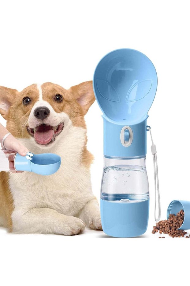 Dog Water Bottle, Multifunctional Portable Dog Water Bottle with Food Container, Dog Water Bottle Suitable for Outdoor Activities Walking Hiking and Camping (Blue)
