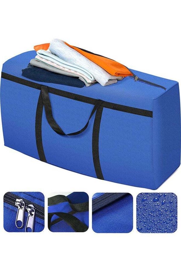 Foldable Oxford Material Storage Bag Organizer With Zips Reinforced Blue 90x48x28cm