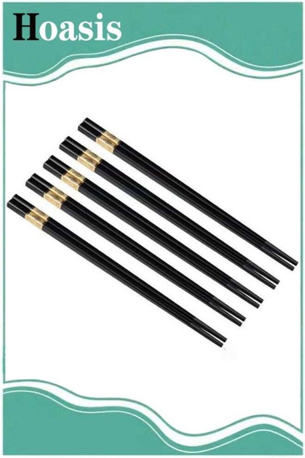 5 Pairs Fiberglass Chopsticks Black And Gold