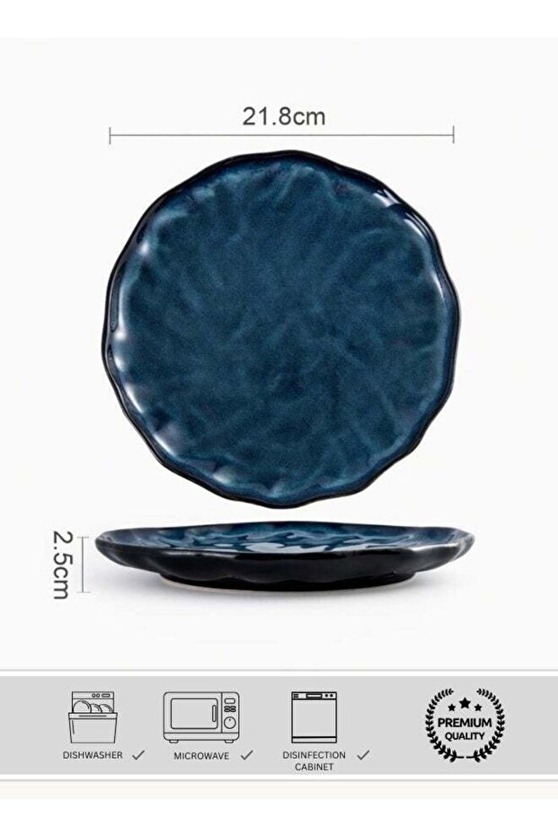 Japanese Style Ceramic Dinner Plate, Premium Porcelain Plate 9 inch, Blue Glaze Round Handcrafted C