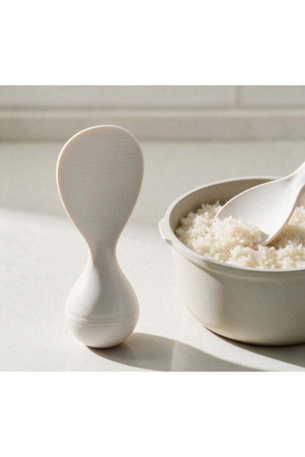 New Creative Food Grade Tumbler Anti-Stick Rice Spoon,Tumbler Rice Spoon, Standing Rice Shovel, Silicone Rice Paddle, Heat Resistant Rice Cooker Spatula (White)