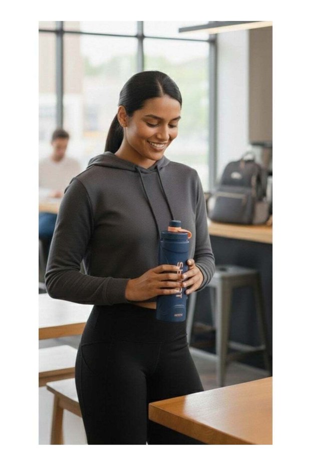 EYUN Water Bottle 1000ML Large Capacity Drinking Bottle with Flip Lid and Carry Handle-Blue