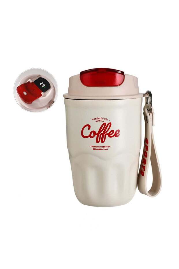 Smart Coffee Thermos, Insulated Tumblers with Leak-Proof Lid and Sling, Coffee Thermos with Temperature Display, Portable Hot and Cold Stainless Steel Coffee Mugs, for Keep Hot,Ice Coffee,Tea