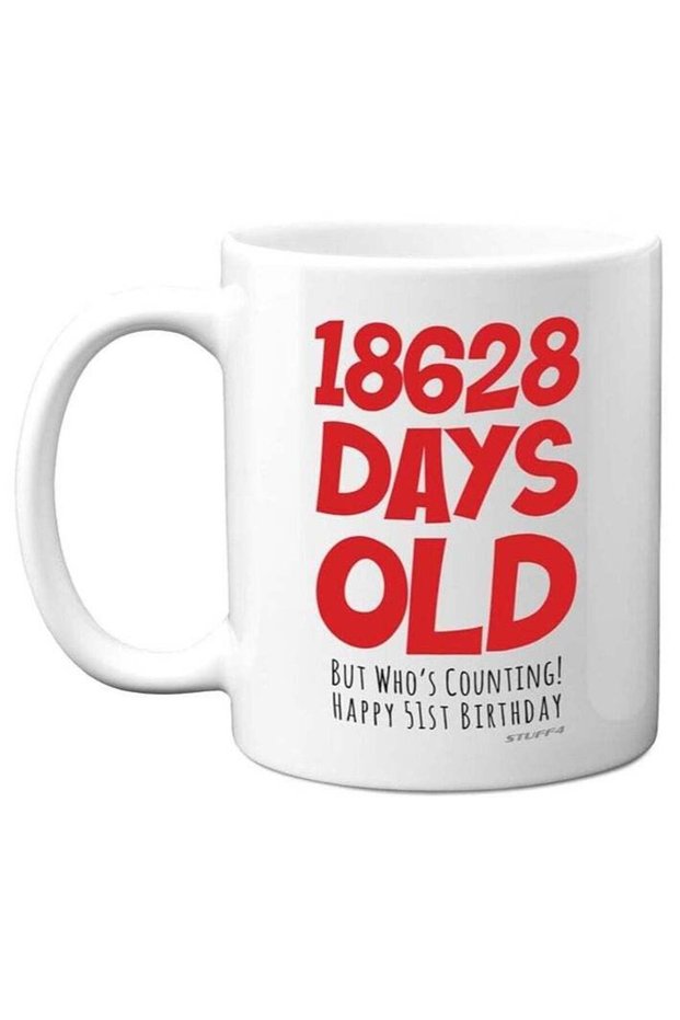 51st Birthday Mug Gift for Men Women Him Her - 18628 Days Old - Funny Adult Fifty-One Fifty-First Happy Birthday Present for Dad Mum Nan Grandad Uncle Auntie, 11oz Ceramic Dishwasher Safe Coffee Mugs