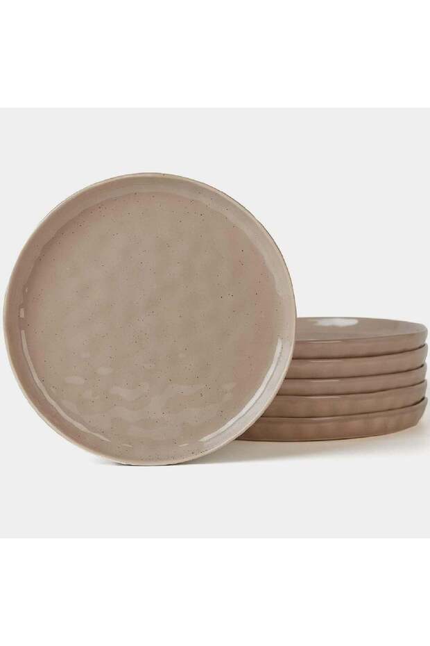 famiware 6 Pieces Dinner Plates Set, 10.25 Inch Scratch Resistant Stoneware in Cinnamon Brown