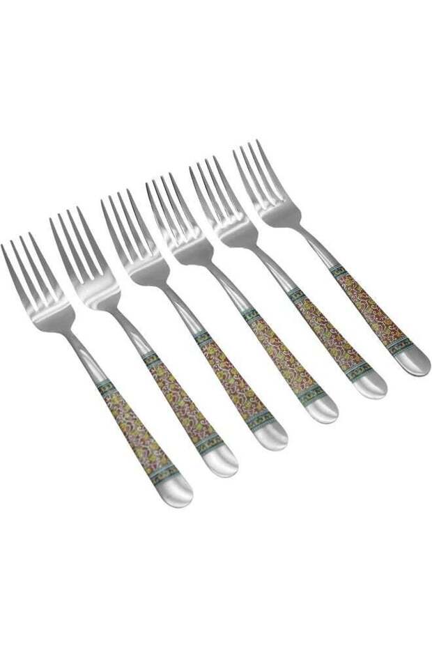 RK DESSERT FORK RED DÉCOR, RED, RK0078, 6 PC SET Silver/Red 20.5cm