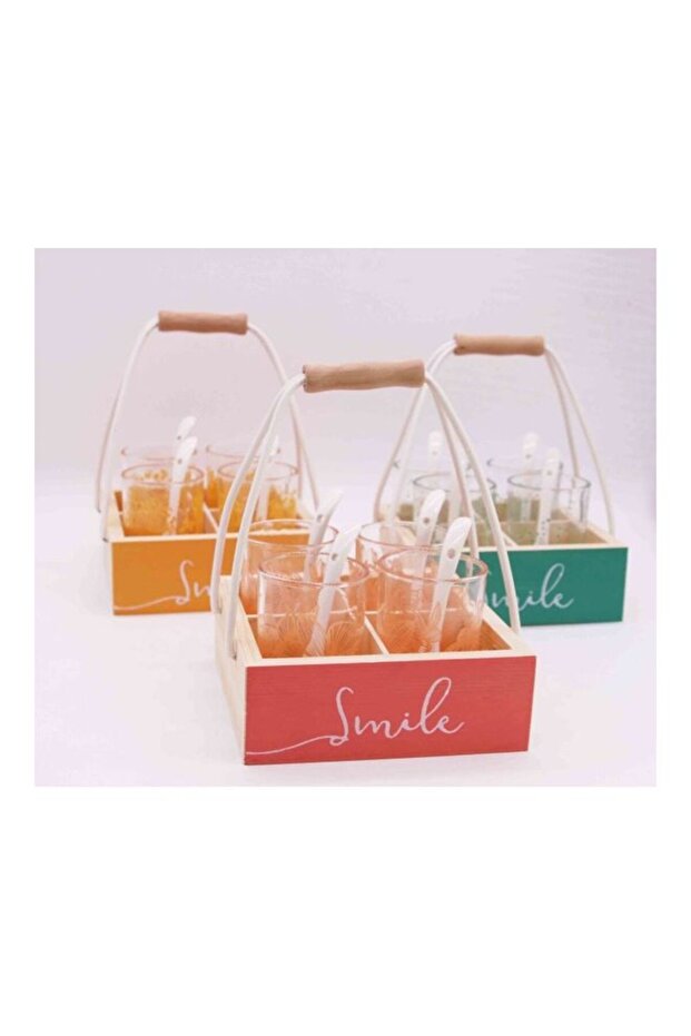 9-Piece Wooden Entertaining Serving Set Caddy And Individual Serving Glasses And Spoons Multicolour