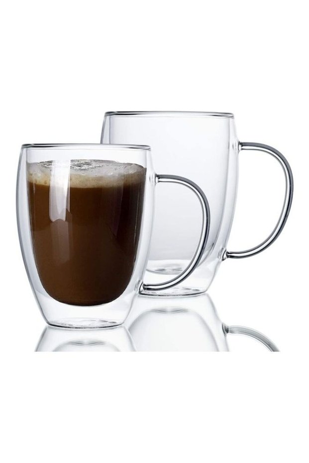 2Pcs 350ML Borosilicate Double Wall Tea Coffee Mug with Handle Clear 350ml