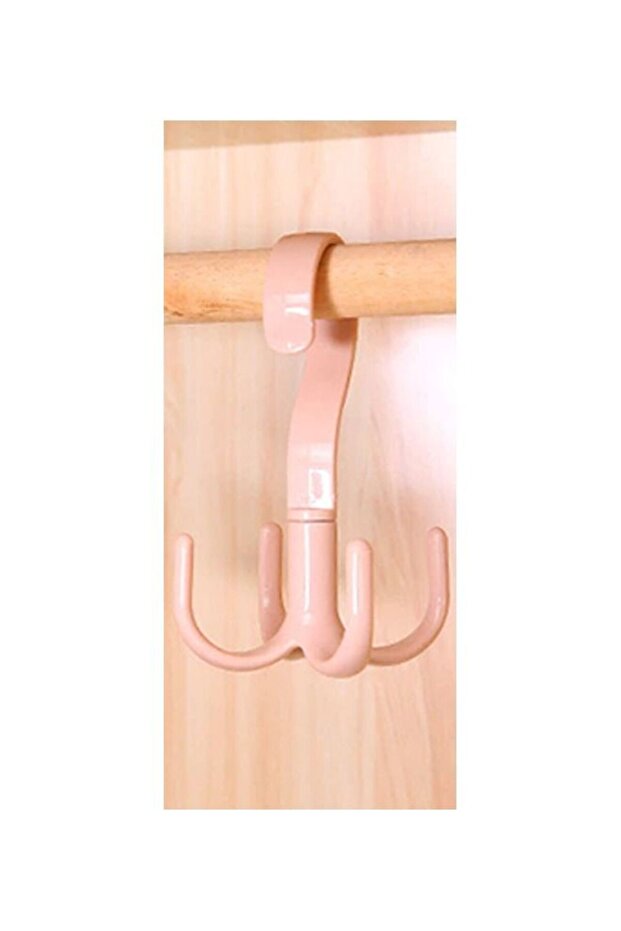 Bag Towel Coat Clothes Hat 4-Hook Hanger (Pink)