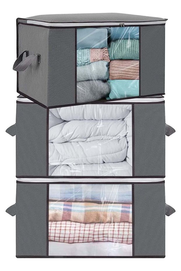 3 Pack Clothes Storage Bag Large Capacity Under Bed Storage Organizer with Reinforced Handle Foldable Thick Fabric Storage Containers for Comforters Blankets Bedding