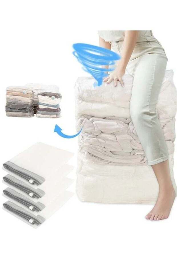 4 Pack Cube Vacuum Space Saver Bags 100*80*32cm Extra Large Compressed Closet Organizers and Storage Bags for Comforters, Pillows, Bedding, Blankets, Clothes, 80% Space, No Pumps Needed