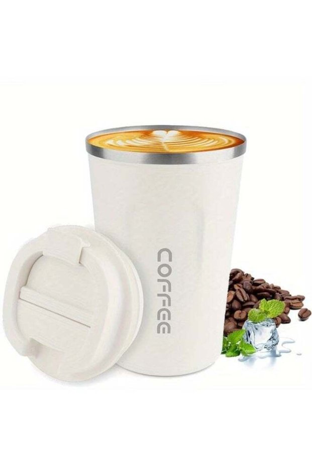 Vacuum Insulated Travel Mug Leakproof Double Wall Stainless Steel Reusable Coffee Cup with Lid for Hot and Cold Drinks (510ml-White)