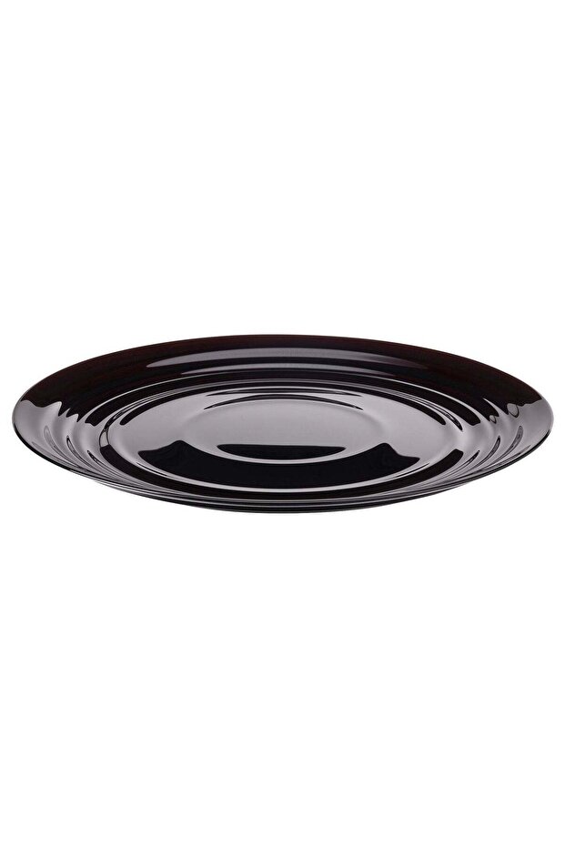 Dinner Plate, Tempered Glass, Glossy Ripple Pattern, Black, 24 cm
