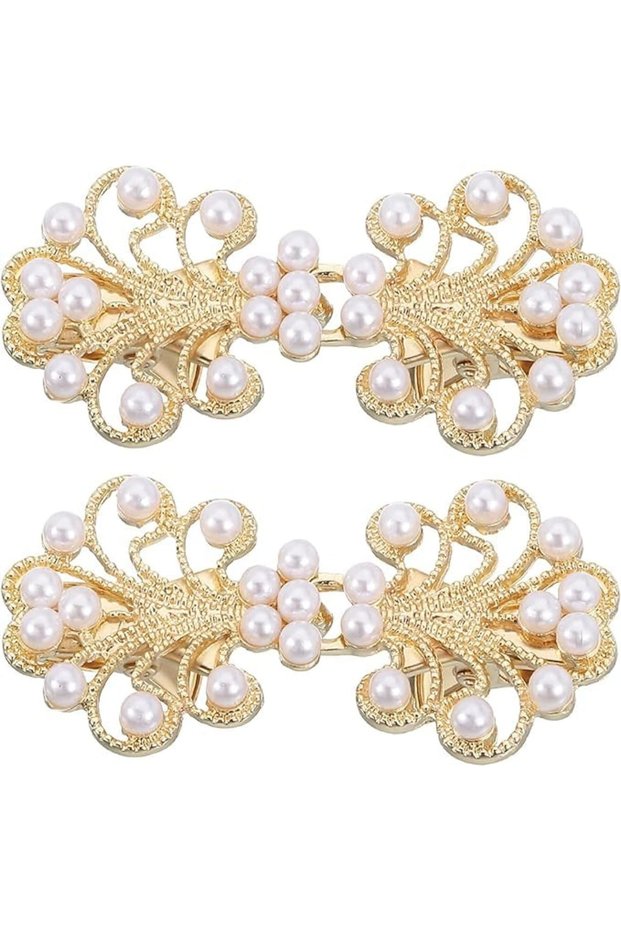 Vintage Sweater Clips, Retro Cape Cloak Clasp, Cardigan Shawl Collar Brooch Clip for Women, Sweater, Shawl, Coat or Dress Fastener, Durable Metal Clips for Casual Wear, Office or Party (Gold, 2 Pcs)
