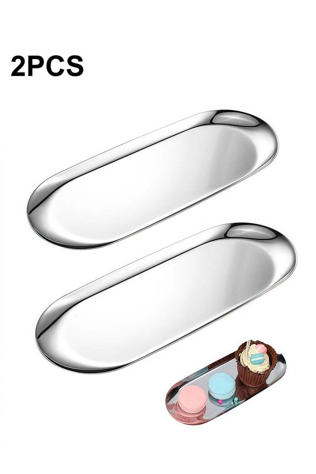 2 PCS Trinket Tray, Silver Stainless Steel, for Serving Trays Towel Storage Dish Plate Tea Fruit Tr