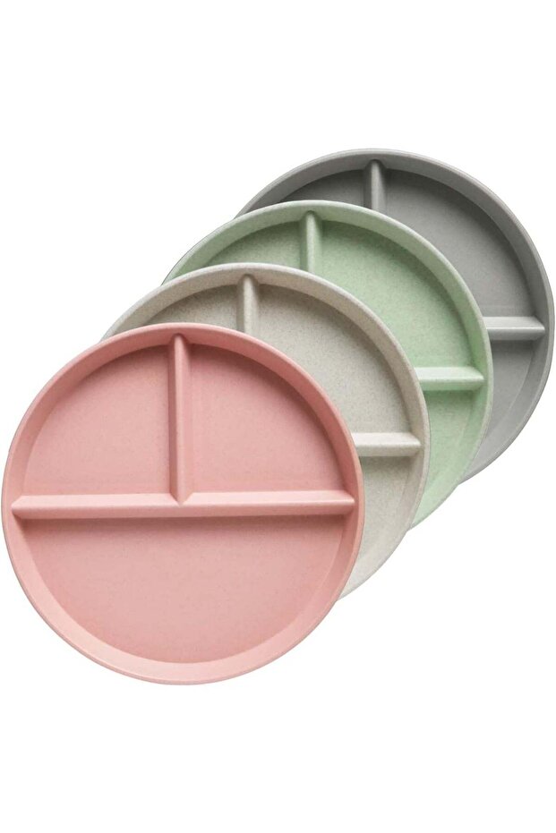 4Pcs 9 Inch Unbreakable Divided Plates, Wheat Straw Plate, Compartment Plates, Reusable Dinnerware